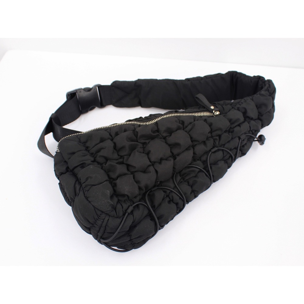 Silence + Noise Black Puffer Sling Bag Bubble Quilted Crossbody Bungee Detail
